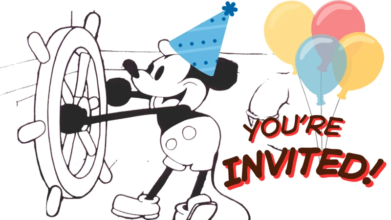 Mouse Steamboat Party — Micky Mouse, Steamboat, Retro, Black and White