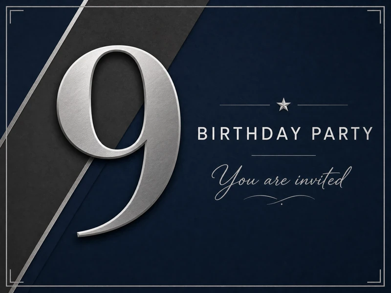 Party Star — 9th Birthday, Digital Invitation, Blue, Silver