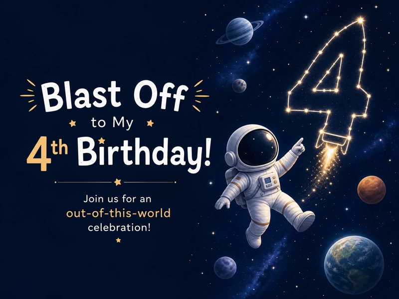 Blast Off To 4th — 4th Birthday, Space, Astronaut, Planets