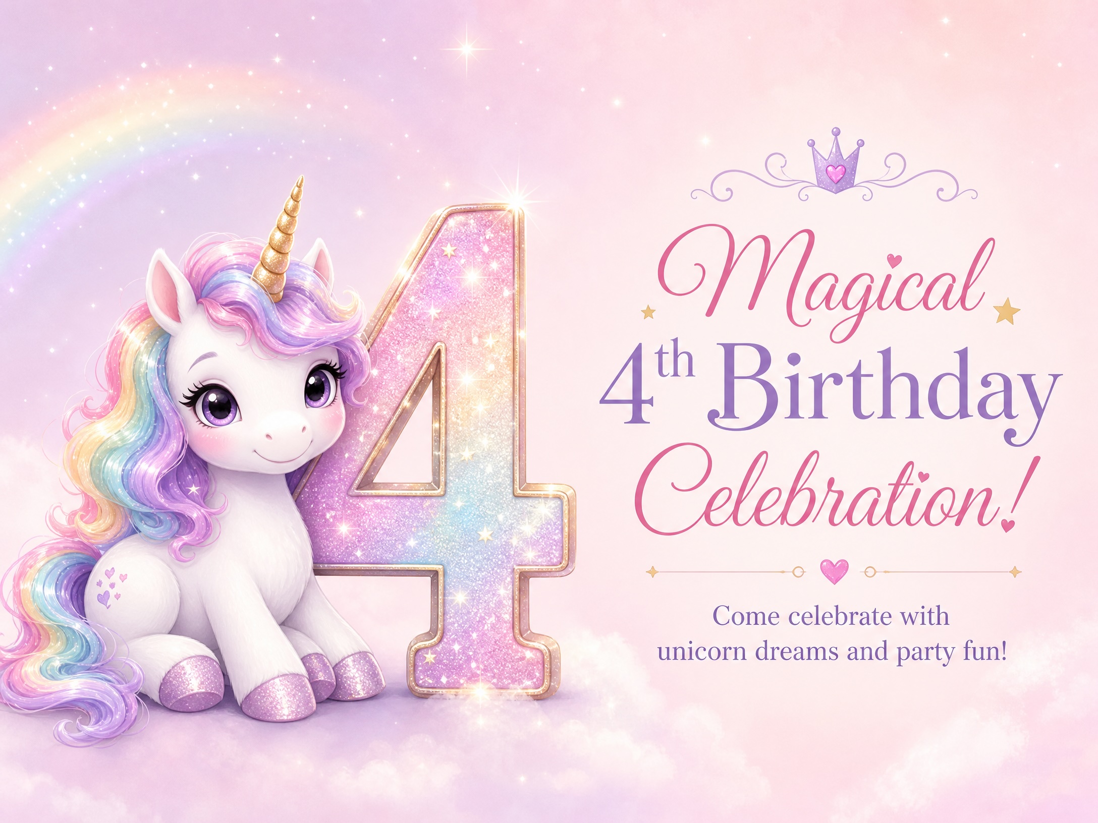 Magical 4th — 4th Birthday, Unicorn Birthday, Sparkles