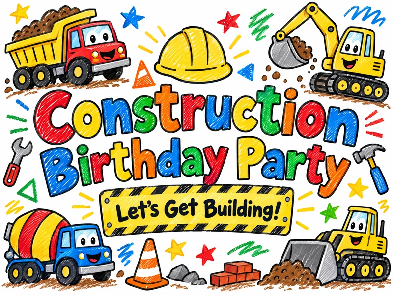 Construction In Colors — Construction, Birthday Invite, Truck, Bulldozer