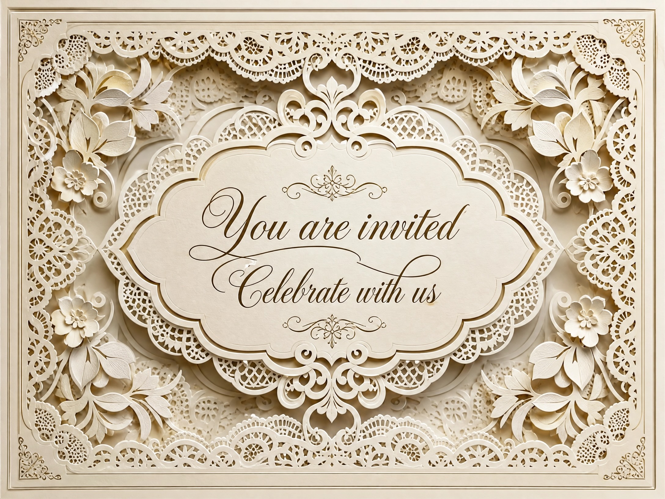 Embroidered Promises — Wedding Invitation, White, Box Shadow, Elegant