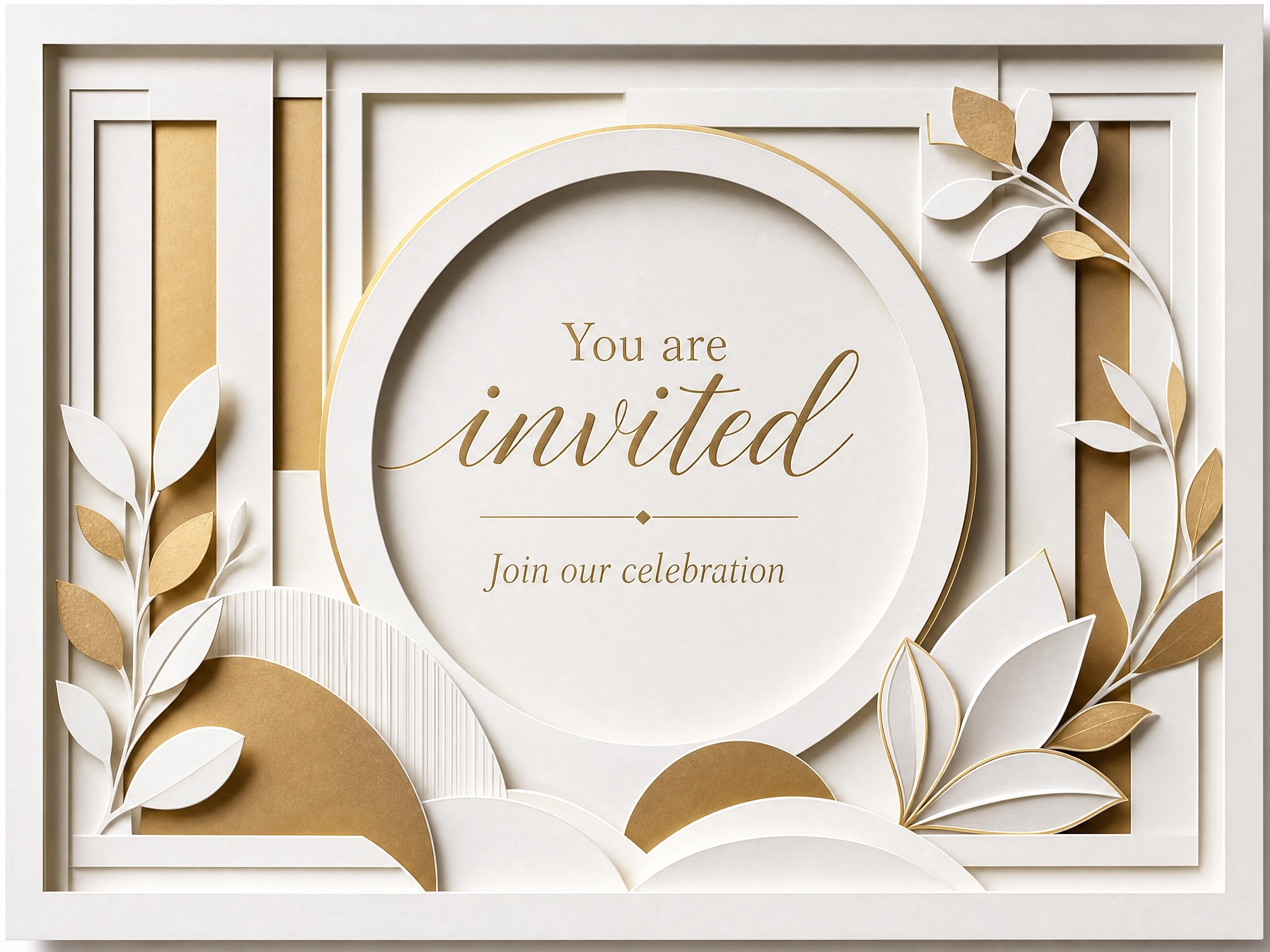 Written In History — White and Gold, Box Shadow, Roman, Wedding Invite