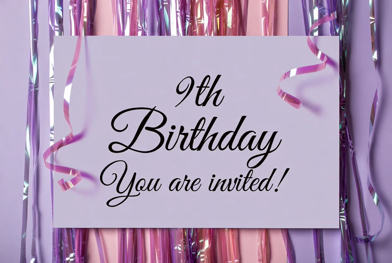 9th Party — 9th Birthday, Purple, Streamers