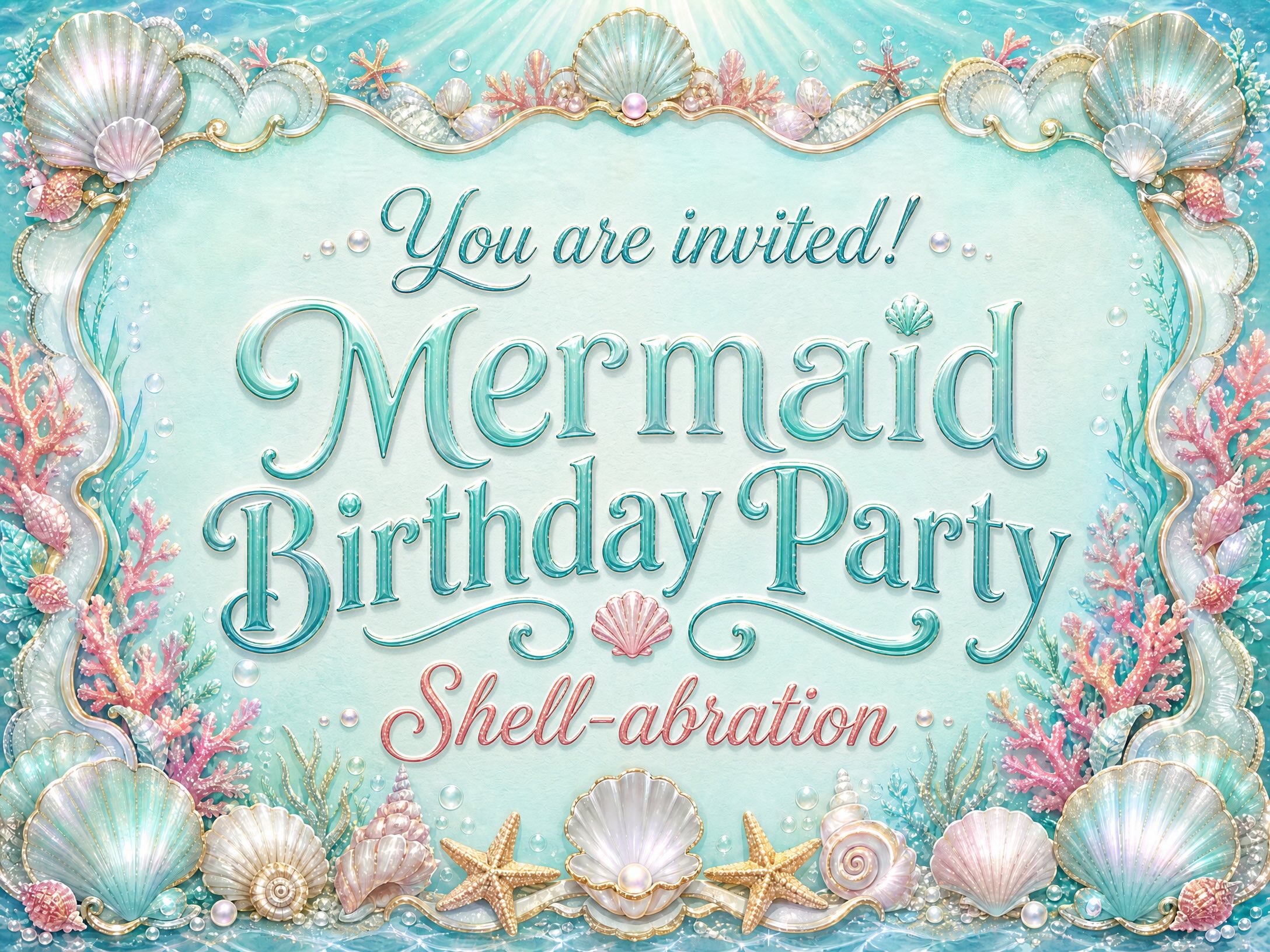 Mermaid Birthday Party Invitation — Mermaid Birthday, Shellabration, Sea, Under The Sea