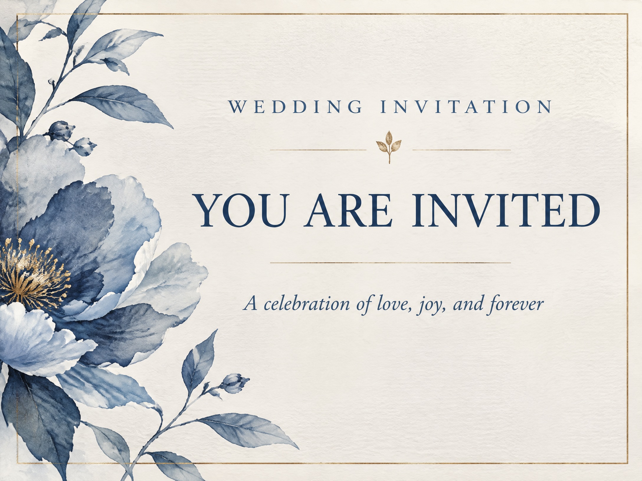 Watercolor Story — Wedding Invitation, Blue and White, Paper, Watercolor, Flowers