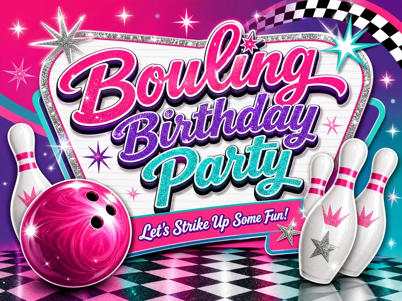 Strike Up Some Fun — Bowling Birthday, Pink, Glitter, Bowling Ball and Pins