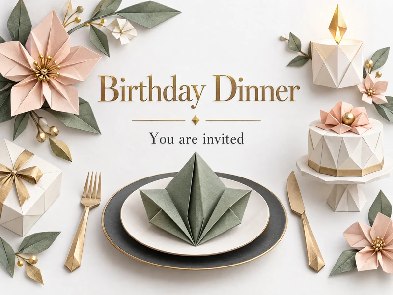 Origami and Fun — Birthday Dinner, Digital Invitation, Paper, Origami, Flowers