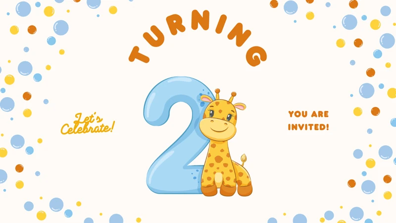 Second Year Around the Sun — 2nd Birthday, Second, Giraffe, Two, Balloons