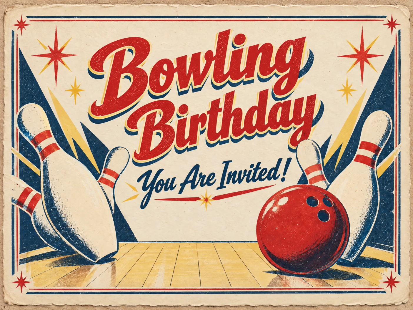 Retro Bowl — Bowling Birthday, Retro, Post card, Pins