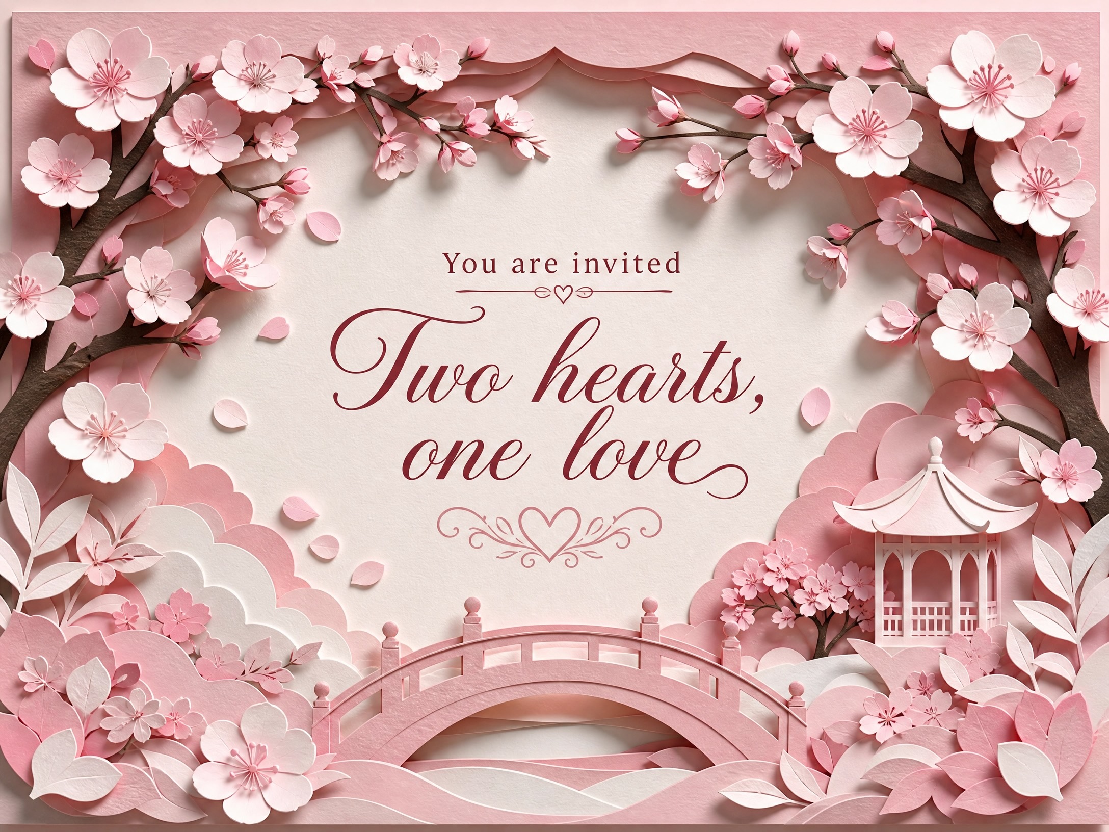 Sakura Promise — Wedding Invite, Pink, Cherry Blossom, Flowers, Box Shadow
