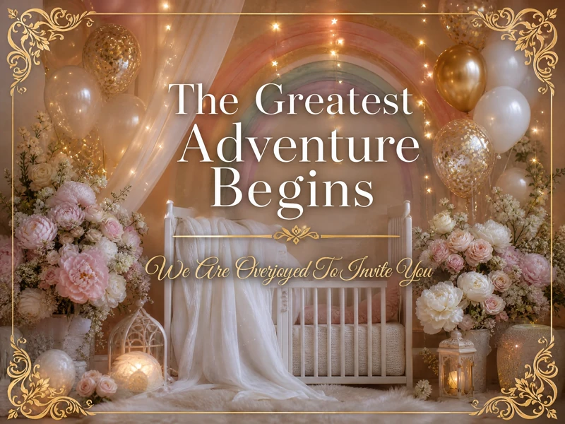 The Biggest Adventure Begins — Baby Shower, Crib, Pink Flowers
