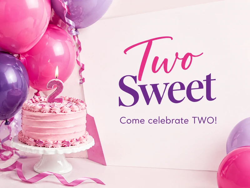 Girl Is Two Sweet — Pink, Balloons, Cake, Two Sweet, Invitation, 2nd Birthday, Second