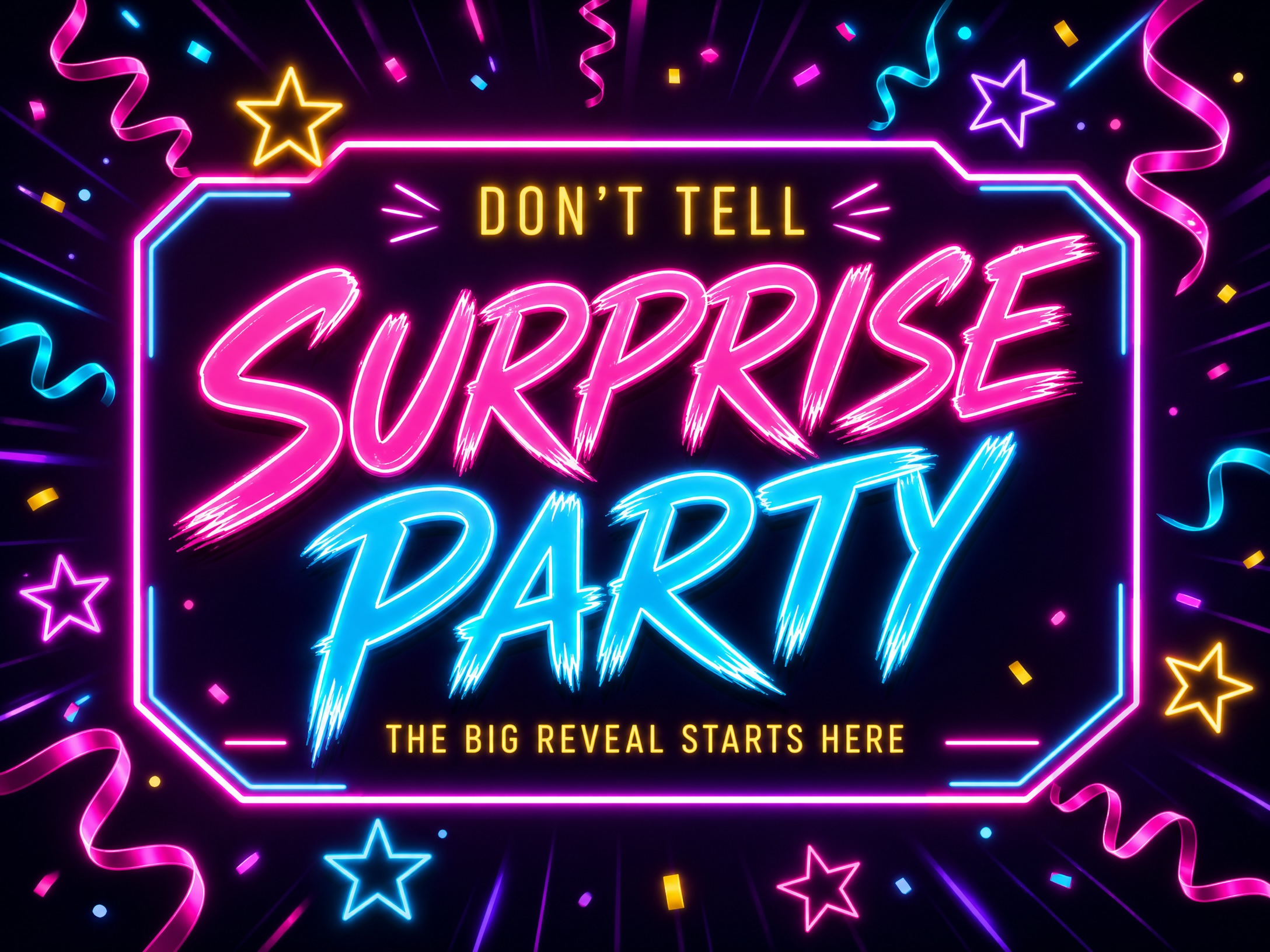Shhh, It's A Surprise! — Surprise Party, Neon, Pink, Blue