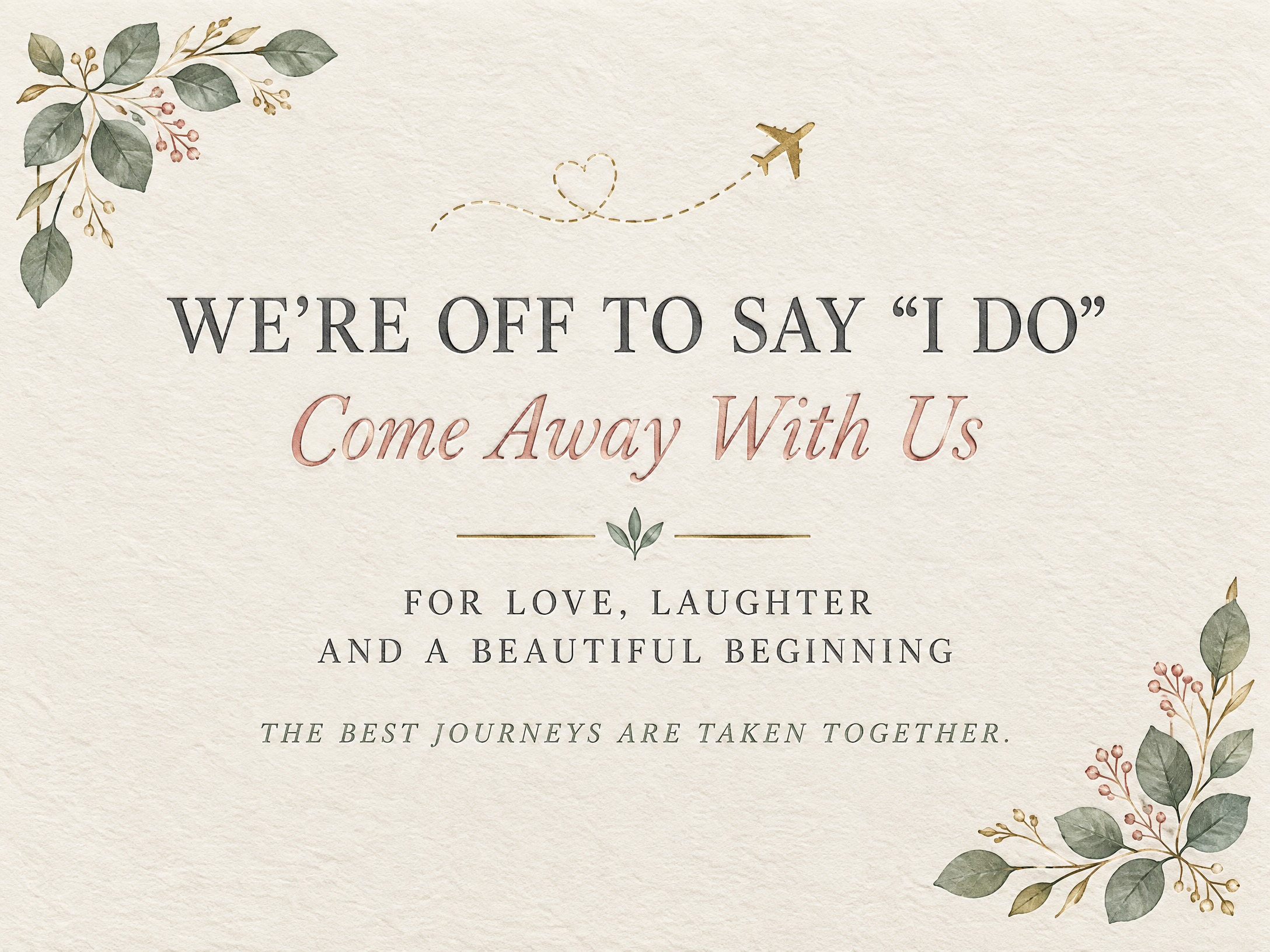 We're Off To Say "I Do" — Destination Wedding, Invitation, Floral, Paper