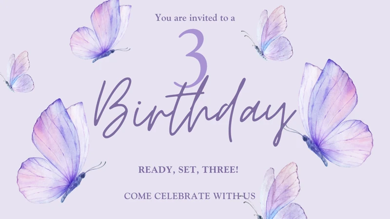 Ready, Set, Three! — Three, 3d, Butterflies, Purple, Third Birthday, Butterfly