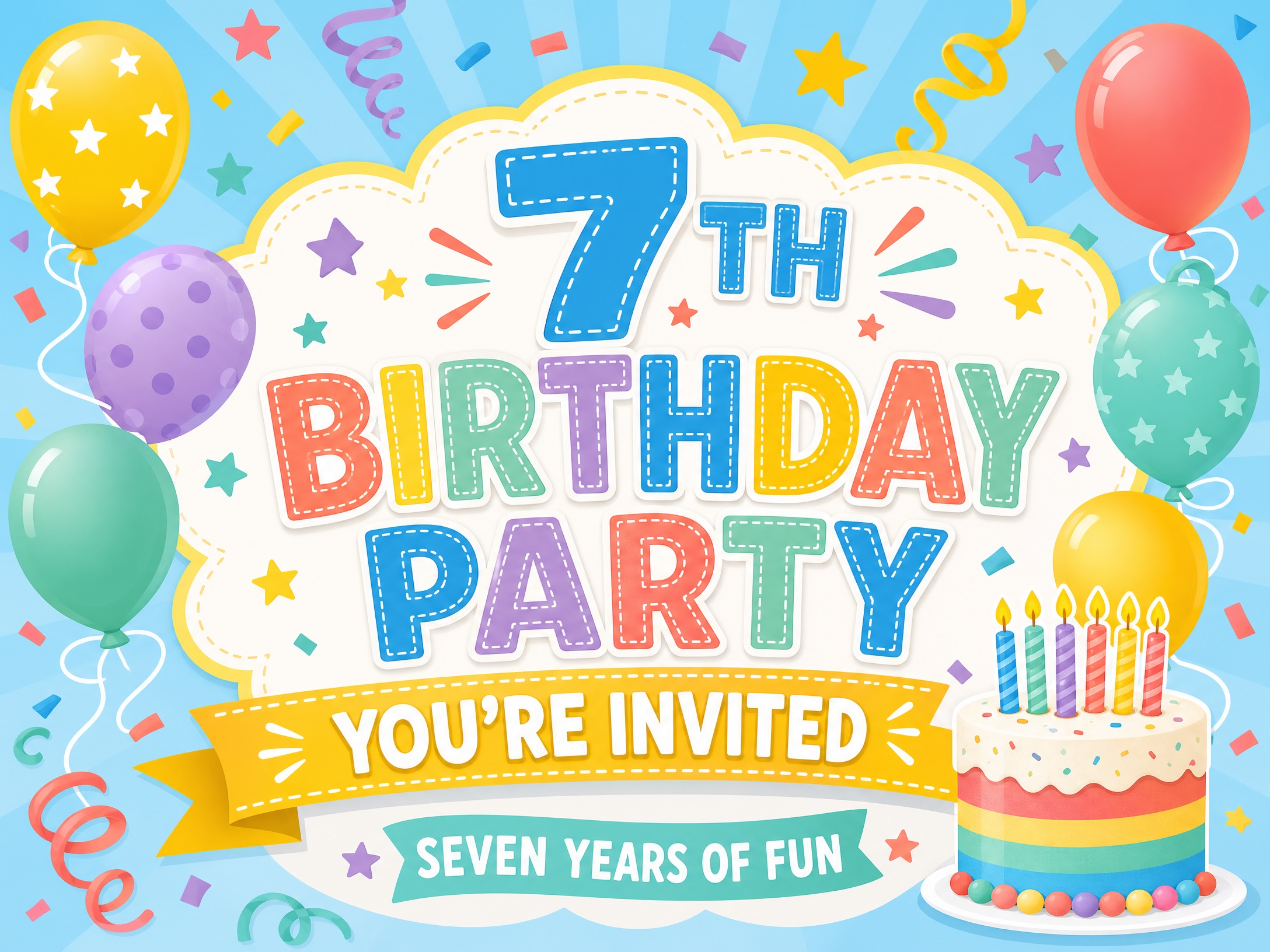 7 Years Of Color — 7th Birthday, Balloons, Colors, Rainbow, Cake