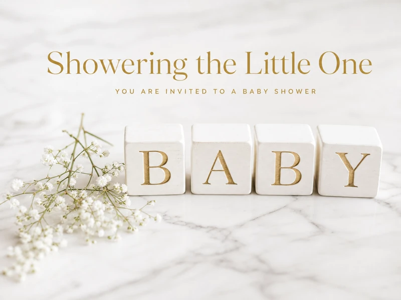 Showering The Little One — Baby Shower Invitation, Minimalistic, Blocks