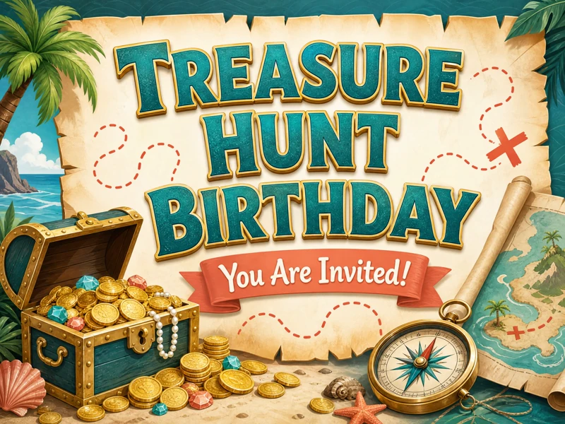 Treasure Hunt Birthday Invitation — Treasure Hunt Birthday, Kids Birthday Invite, Map, Treasure Chest, Scavenger Hunt