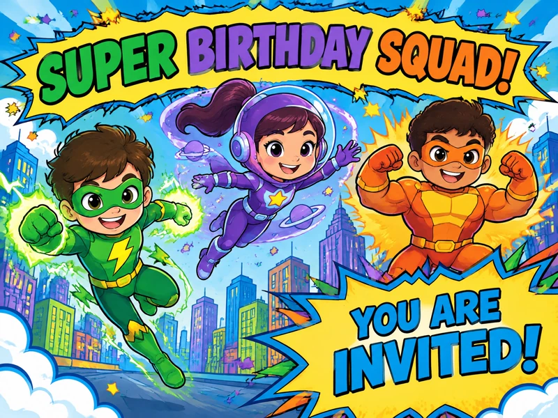Superhero Squad — Superhero Birthday, Kids Invitation