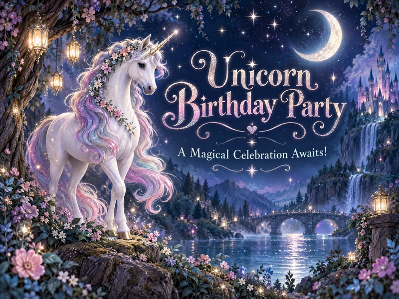 Unicorn Fairytale — Unicorn Birthday, Digital Invitation, Enchanted Forest, Castle