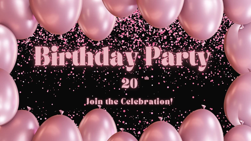 20th Celebration — Twenty, 20th Birthday, Pink, Balloons, Confetti,
