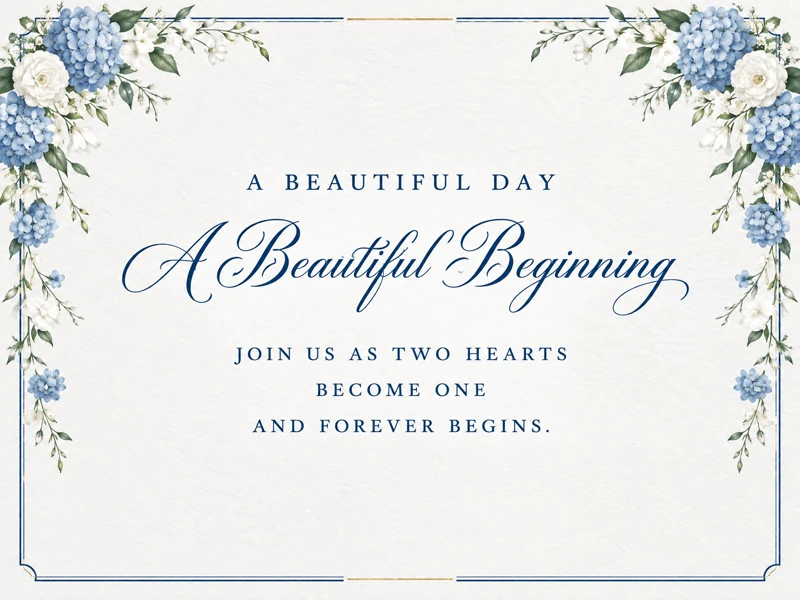 A Beautiful Beginning — Wedding Invitation, Paper, Blue, Floral, Digital
