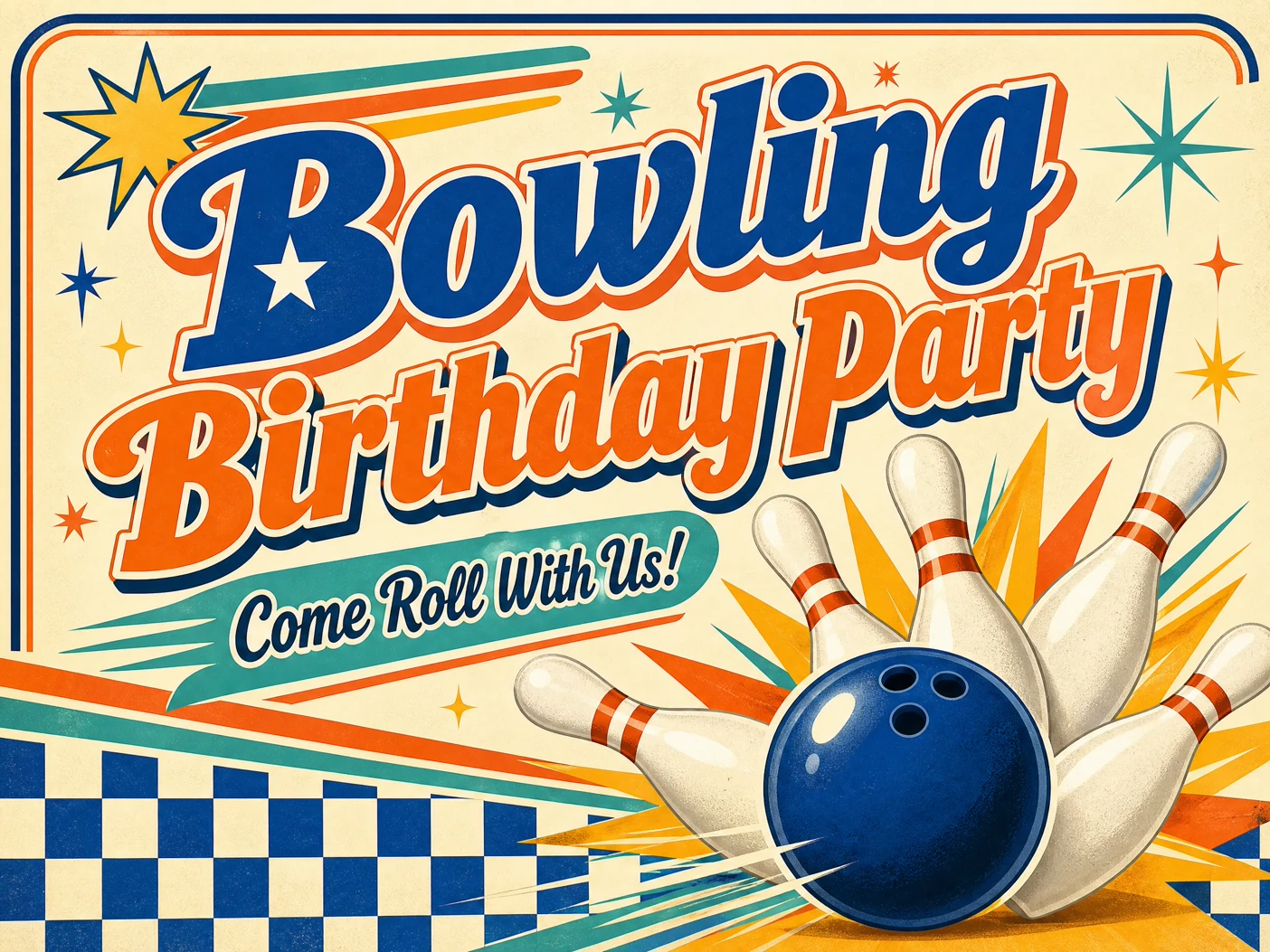 Come Roll With Us! — Bowling Birthday, Retro, Pins