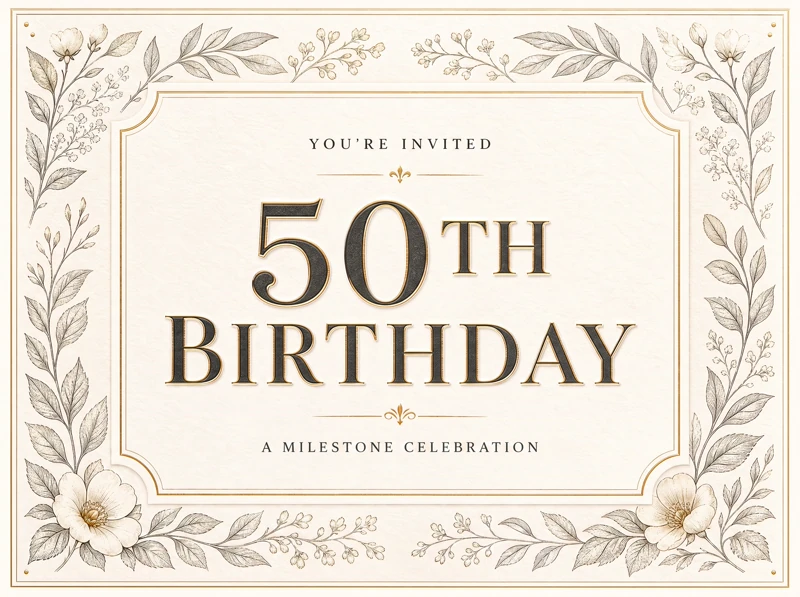 50th Birthday Milestone — 50th Birthday, Black and White, Traditional