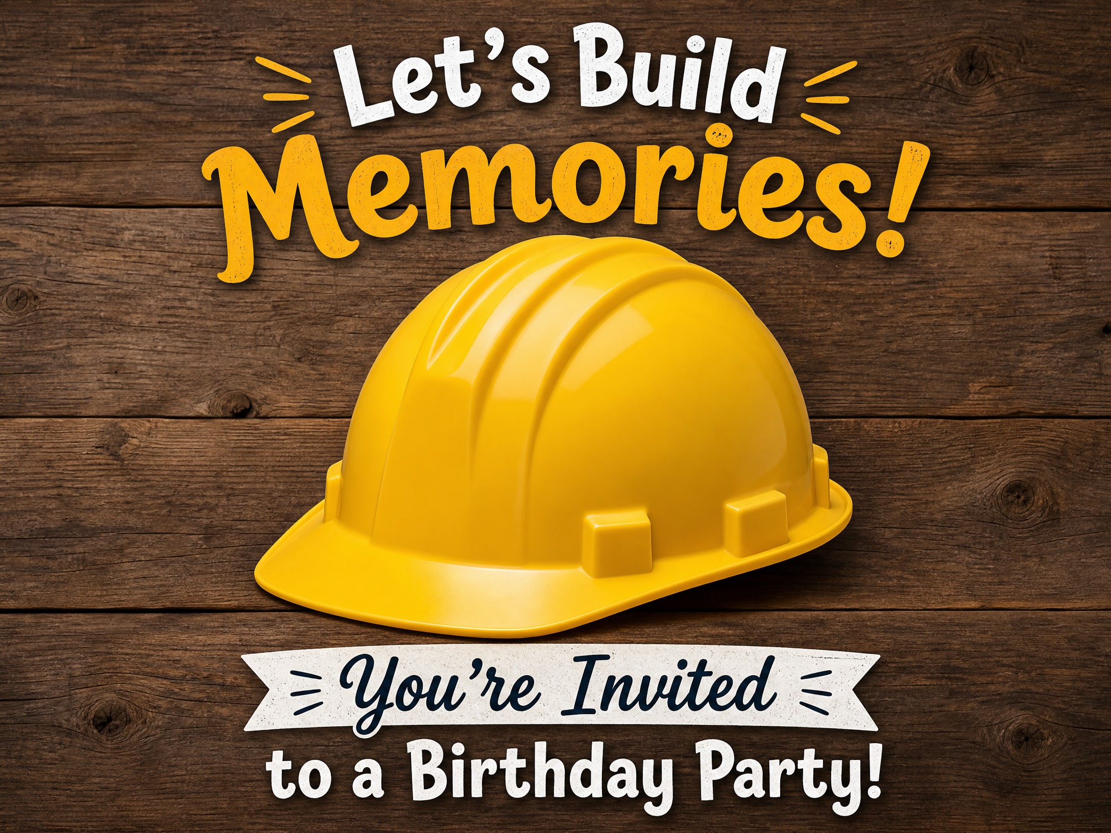 Let's Build Memories — Construction Birthday, Minimalistic, Rustic, Construction Hat