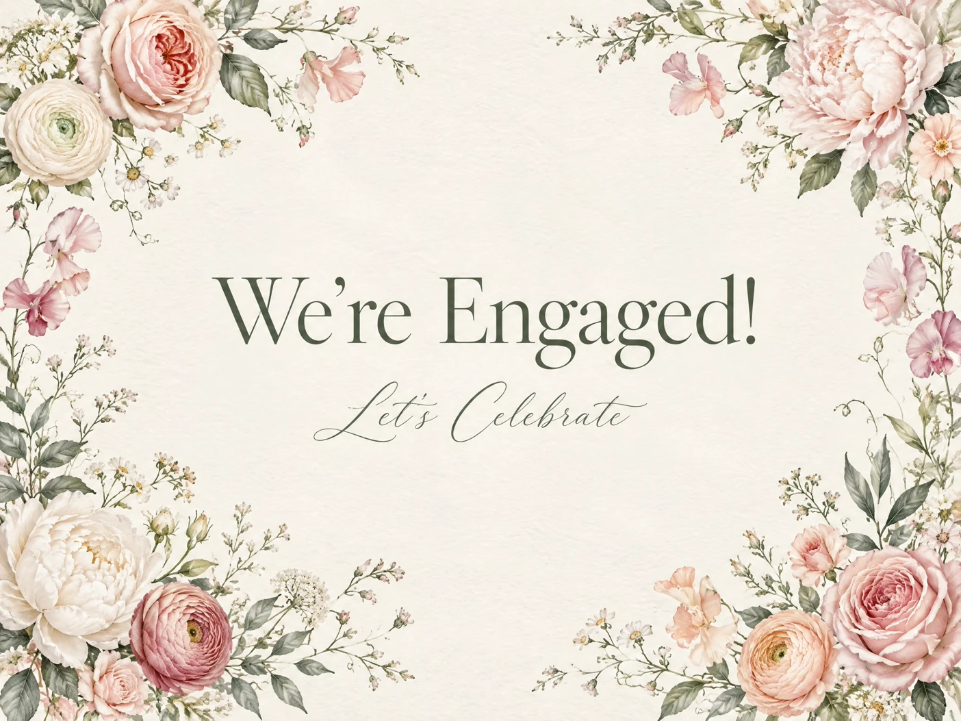 Soft Petals — Engagement Party, Invitation, We're Engaged, Ranunculus, Floral