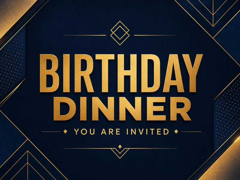 Blue and Gold — Birthday Dinner, Invitation, Simple, Gold