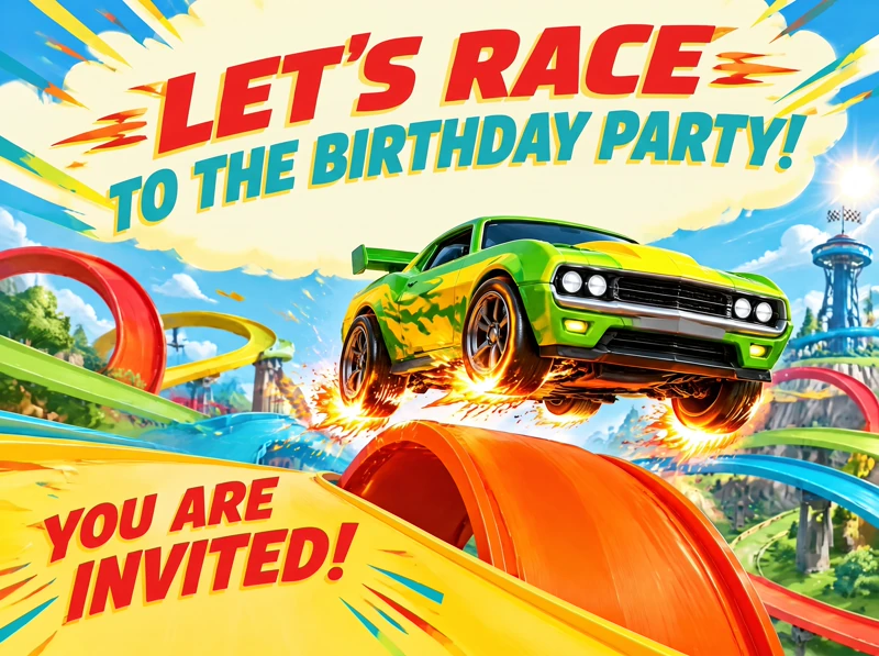 Let's Race To The Birthday Party — Race Car, Green Car, Fire Wheels, Loop Highway, Boys Birthday