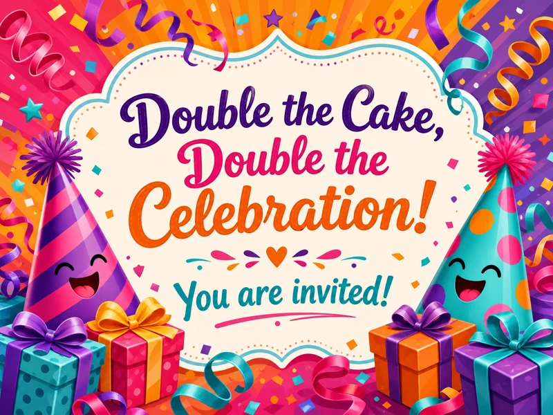 Double The Cake — Joint Birthday, Double Birthday, Party Hat, Presents, Confetti