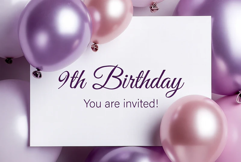 9th Birthday Fun — Balloons, Purple, Pink
