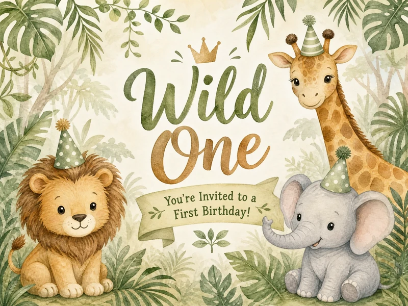 Wild One Invitation — Wild One Birthday, Safari, Jungle, Zoo, Animals
