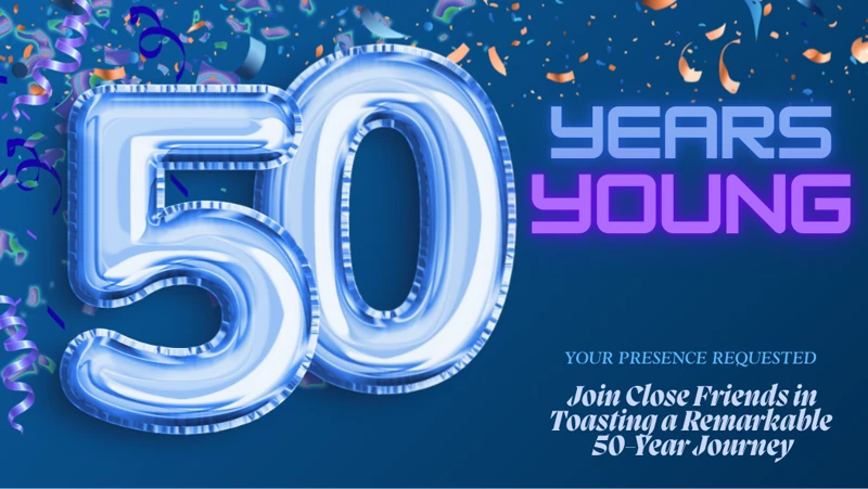 50 Years Young — Fifty, 50th Birthday, Blue, Confetti, Funny