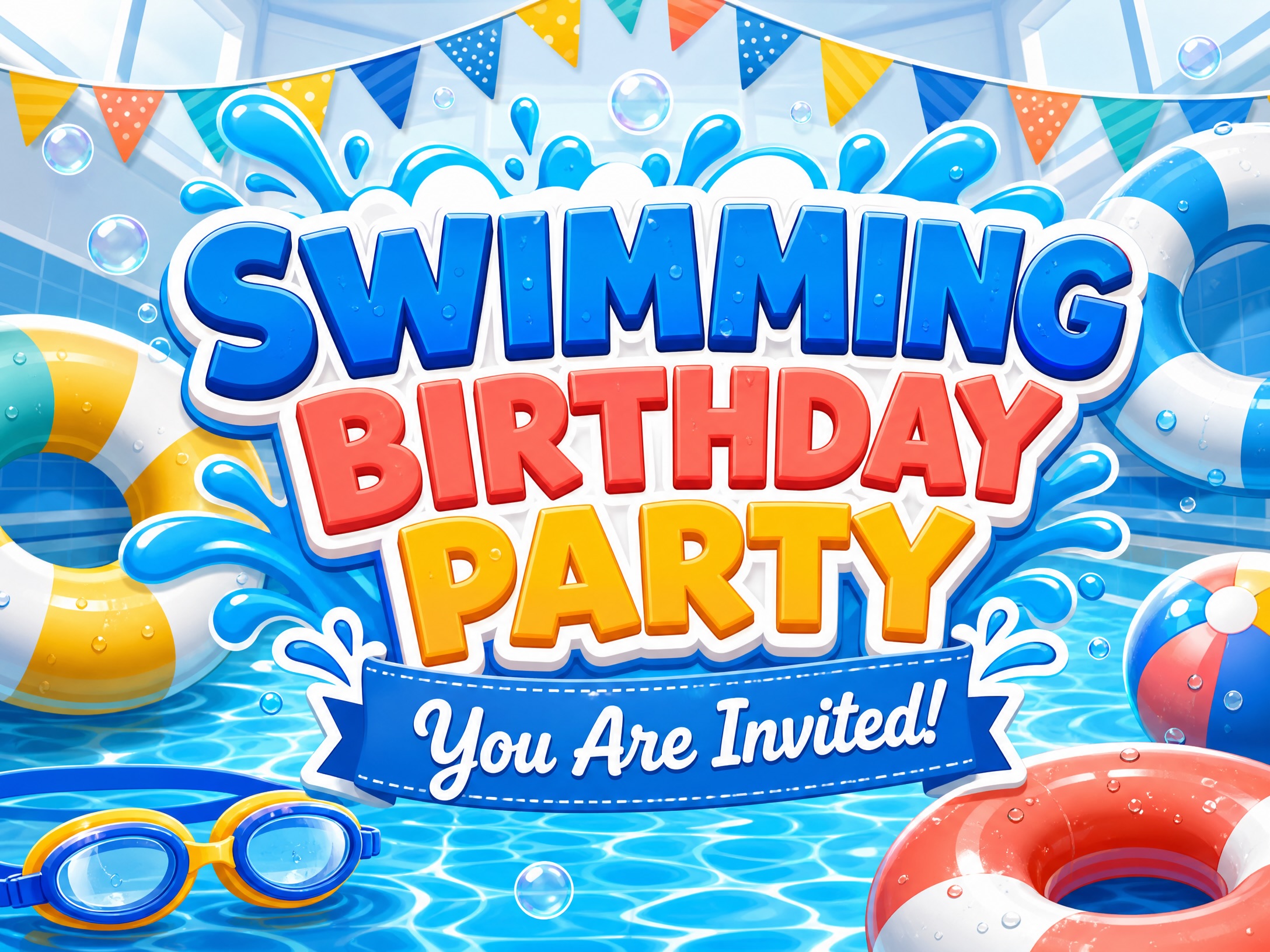 Swimming Birthday Party Invitation — Indoor Swimming Pool, Swim Birthday, Pool Party Birthday
