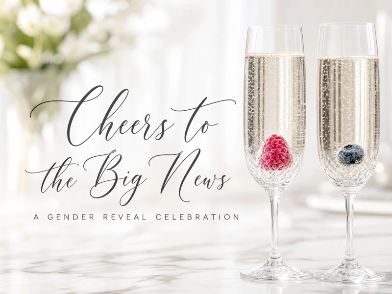 Cheers To The Big News — Gender Reveal, Champagne, Raspberry, Blueberry
