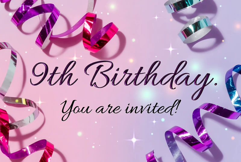 Party Streamers — 9th Birthday, Pink