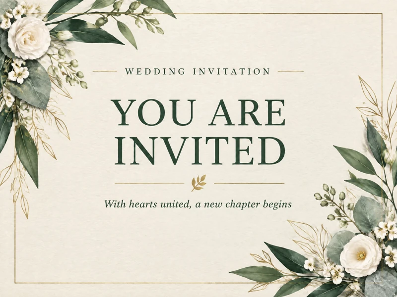 With Hearts United — Wedding Invitation, Green, White, Floral, Flowers, Paper