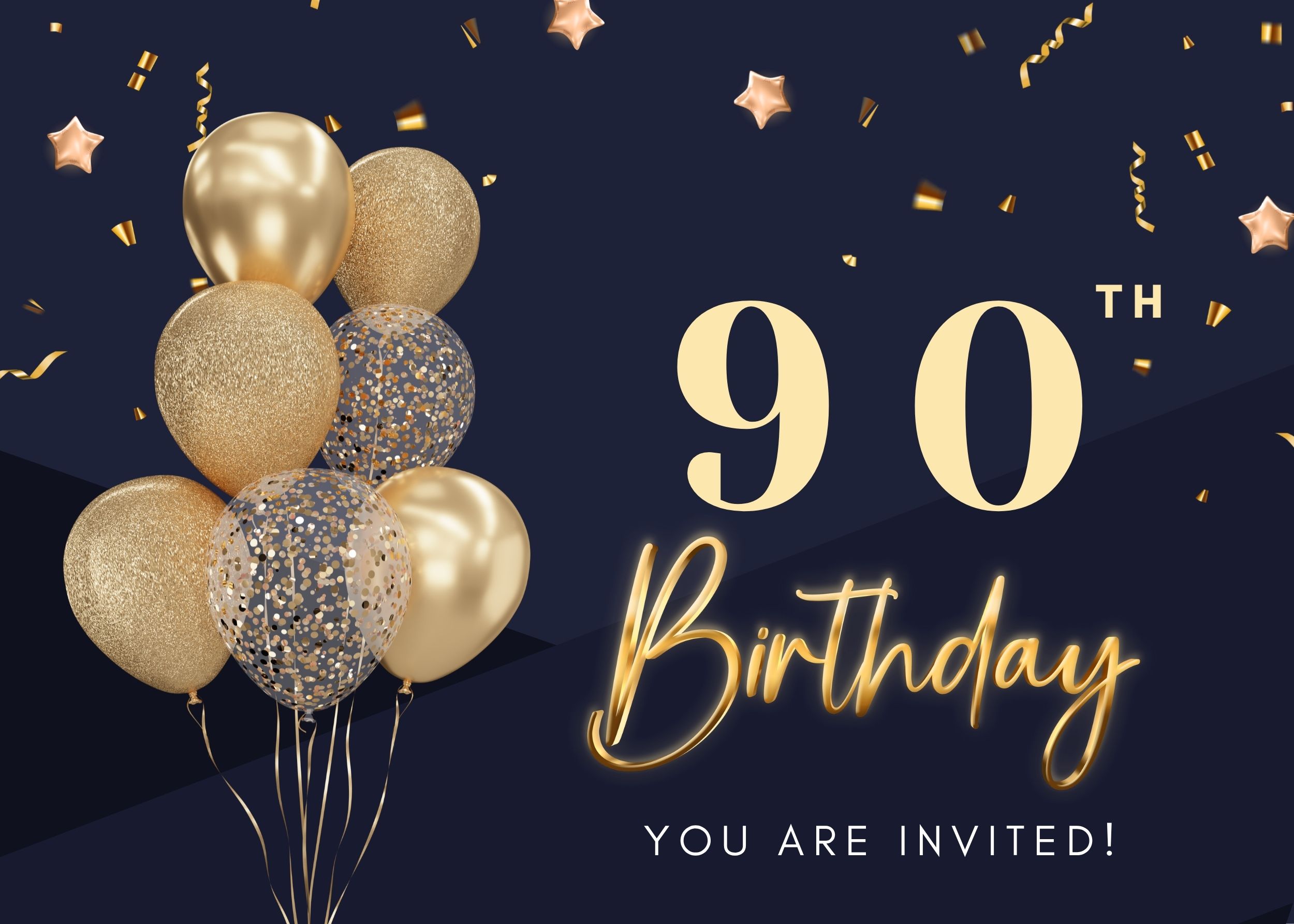 Friends And Family Come Together — 90th Birthday, Navy, Gold, Balloons