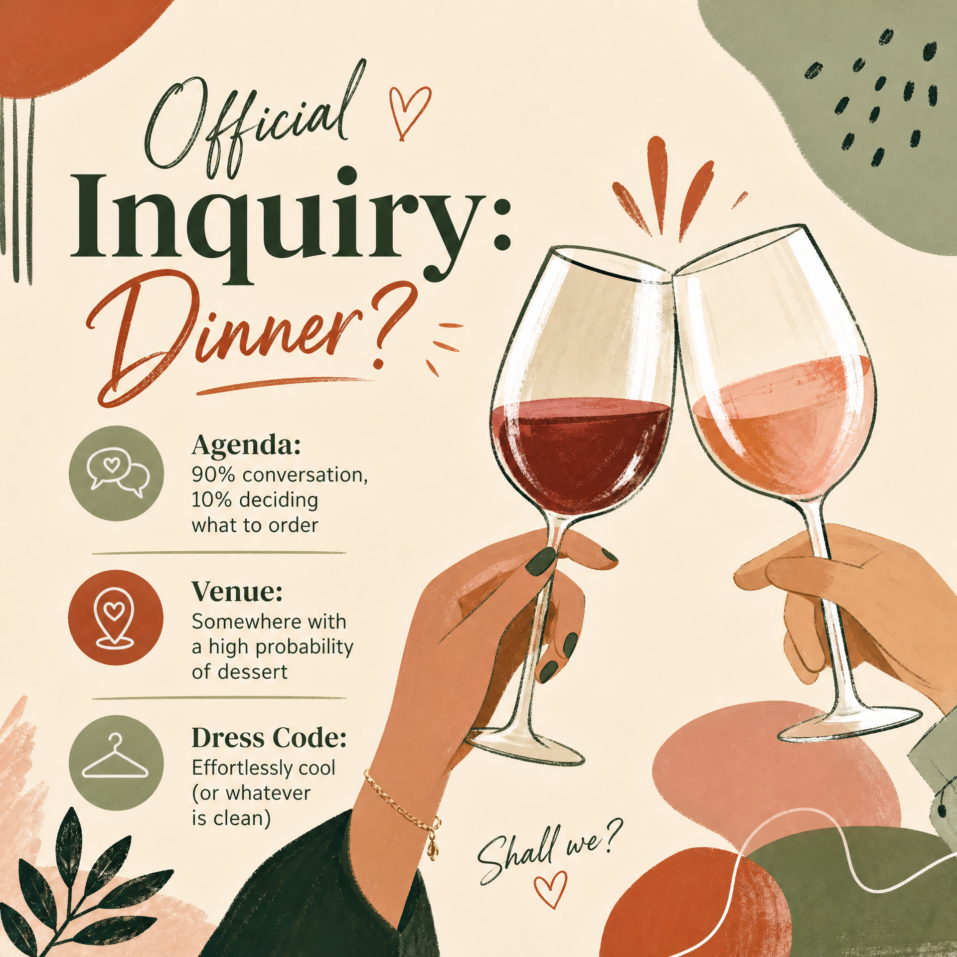Date Invitation — Invitation for a Date, Dinner Party, Wine