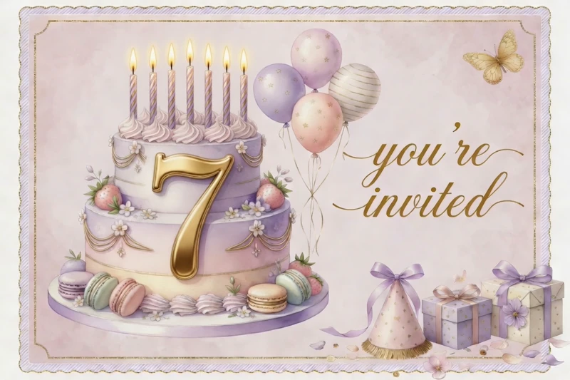 7 Candles — 7th Birthday, Cake, Candles, Purple