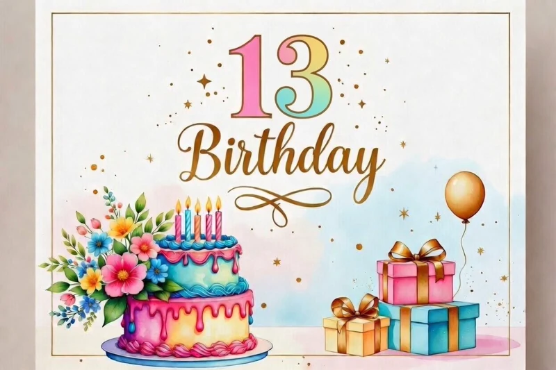 13th Birthday Celebration — Cake, Presents, Colors