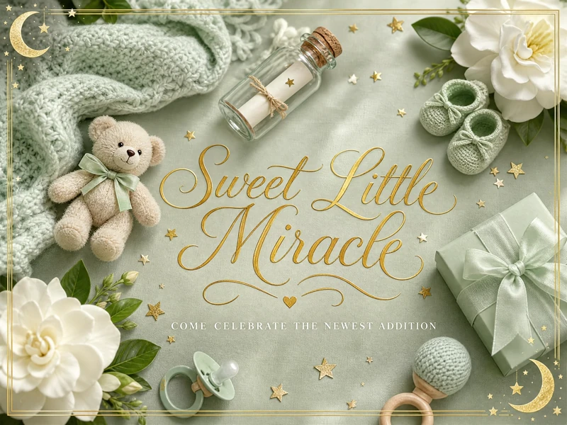 Sweet Little Miracle — Baby Shower Invitation, Blue Green, Bear, Gifts