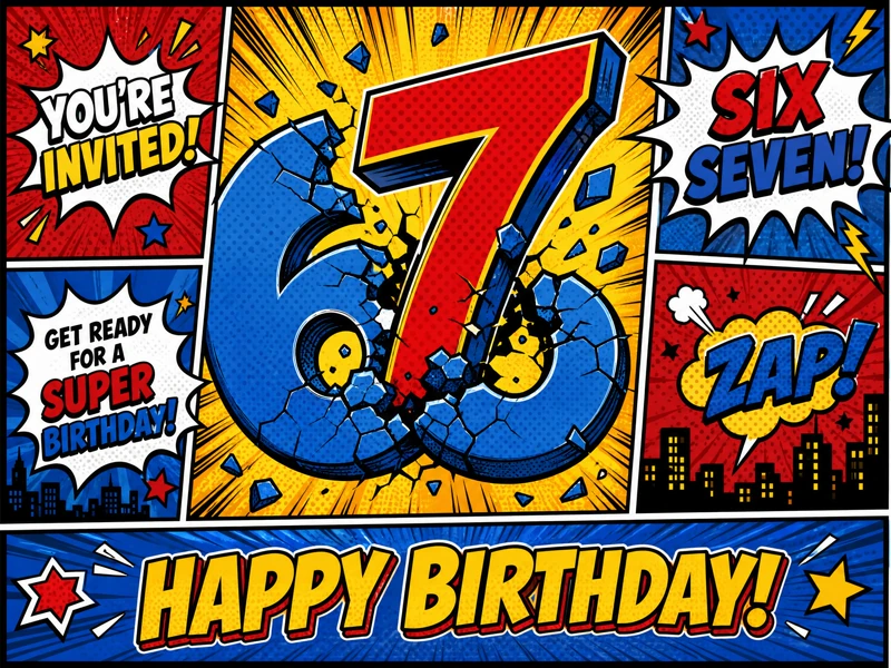 Six Seven 80s Comic Book Style — 7th Birthday, Six Seven, Comic, Retro, 80s, Funny