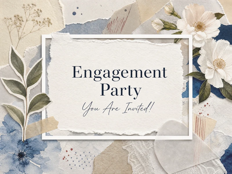 Pieced Together — Engagement Party, Invite, Collage, Floral