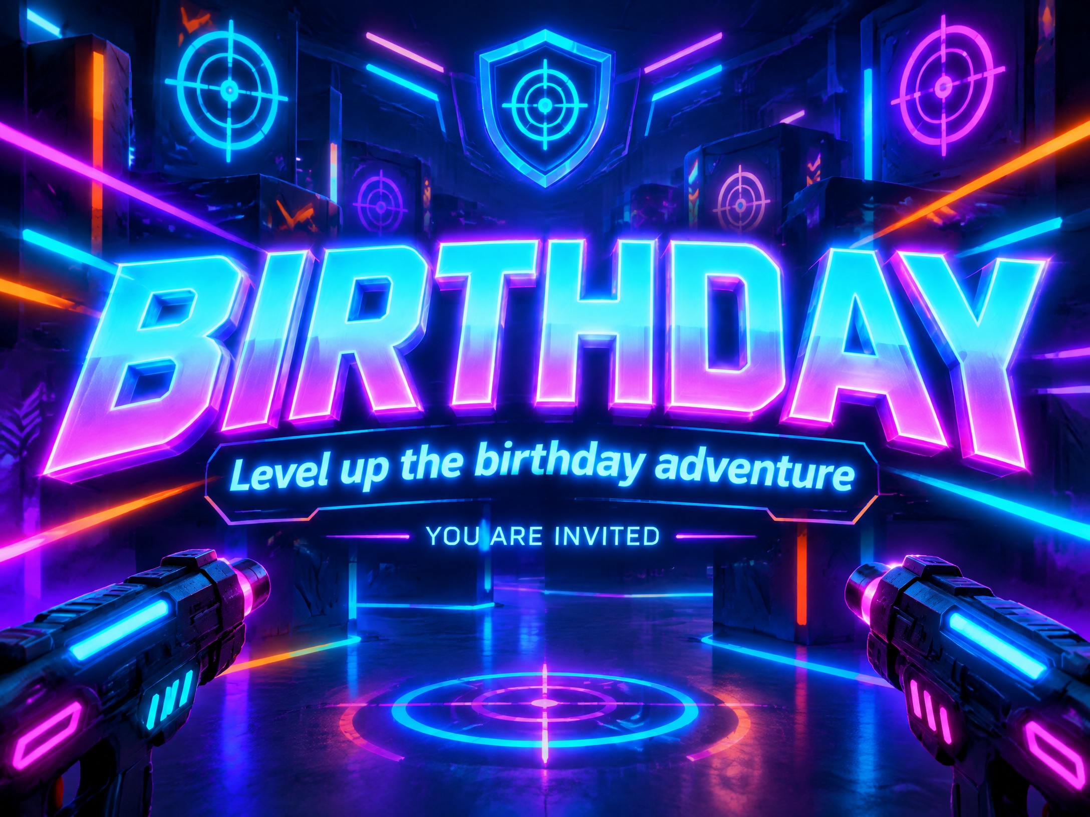 Level Up The Adventure — Laser Tag Birthday, Neon, Birthday Invitation