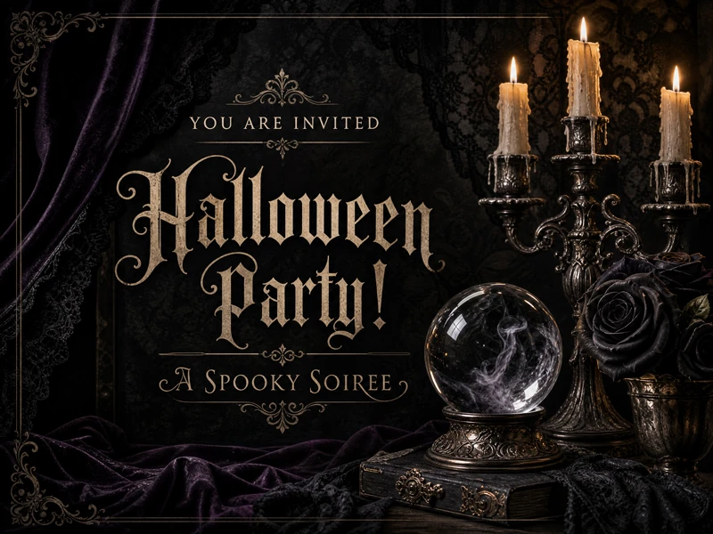 Spooky Soiree — Halloween Party Invite, Candle, Crystal Ball, Halloween Party